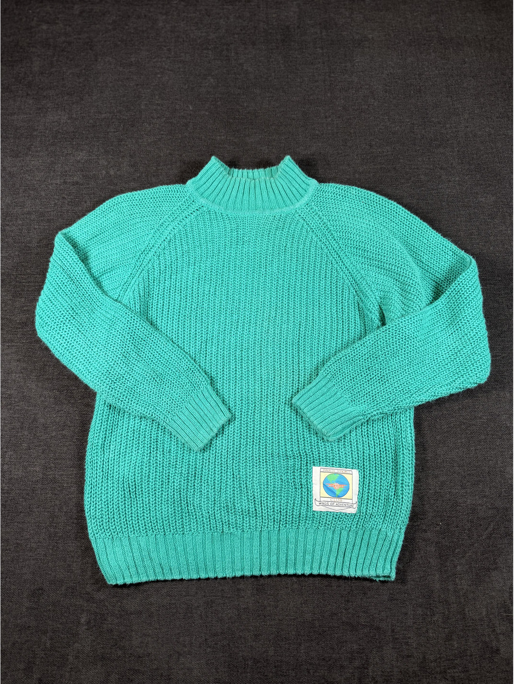 Paris Sport Club Wings of Adventure Knit Sweater Large Aqua Blue Cotton Blend